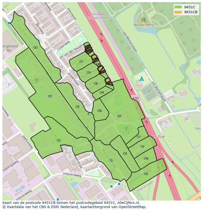 Afbeelding van het postcodegebied 8451 CB op de kaart.