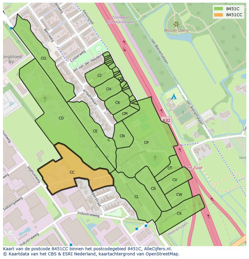 Afbeelding van het postcodegebied 8451 CC op de kaart.
