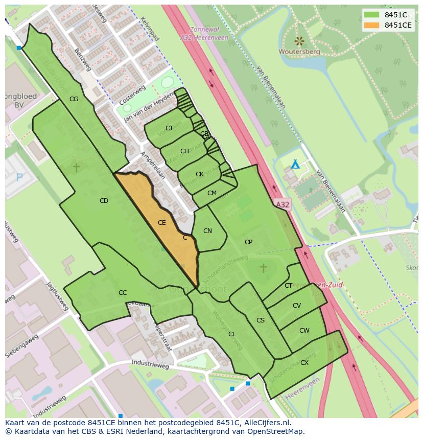 Afbeelding van het postcodegebied 8451 CE op de kaart.