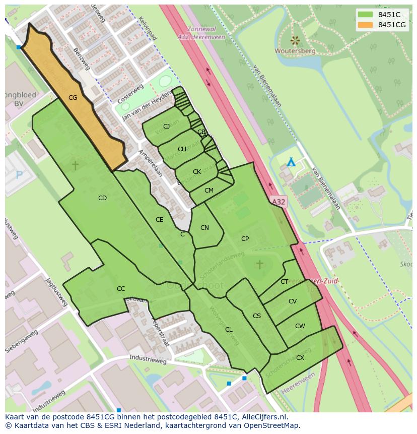 Afbeelding van het postcodegebied 8451 CG op de kaart.