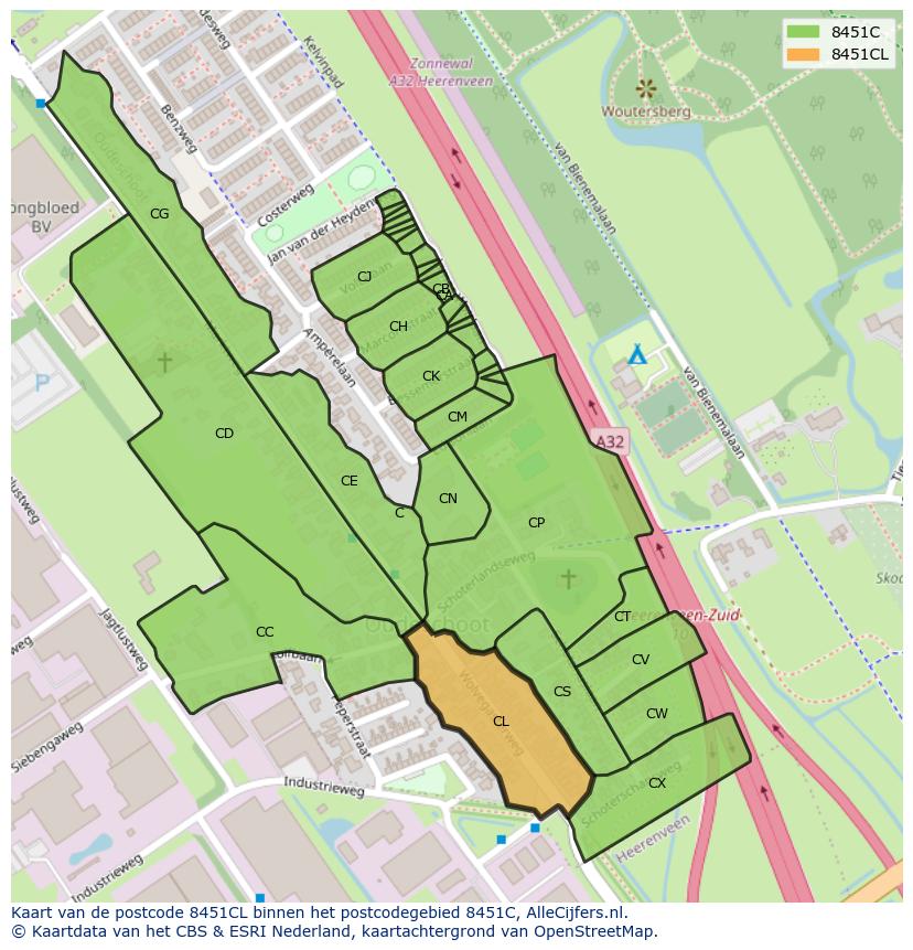 Afbeelding van het postcodegebied 8451 CL op de kaart.