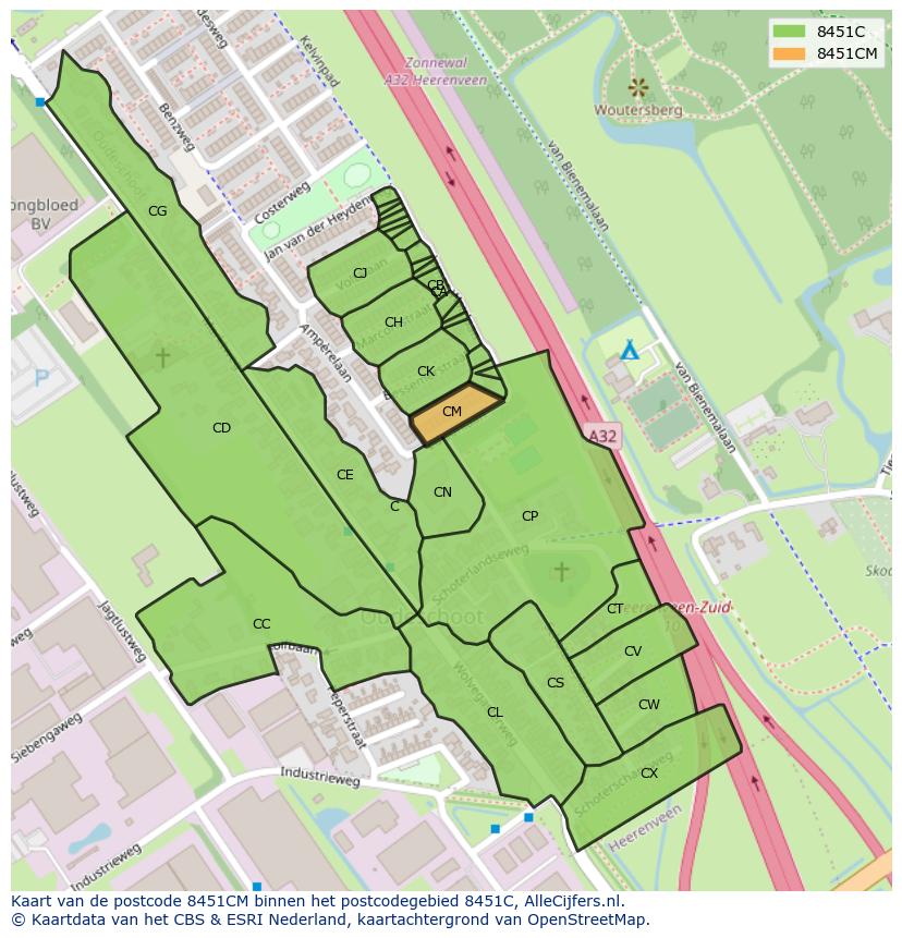 Afbeelding van het postcodegebied 8451 CM op de kaart.