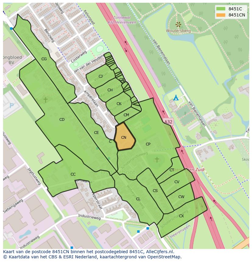 Afbeelding van het postcodegebied 8451 CN op de kaart.