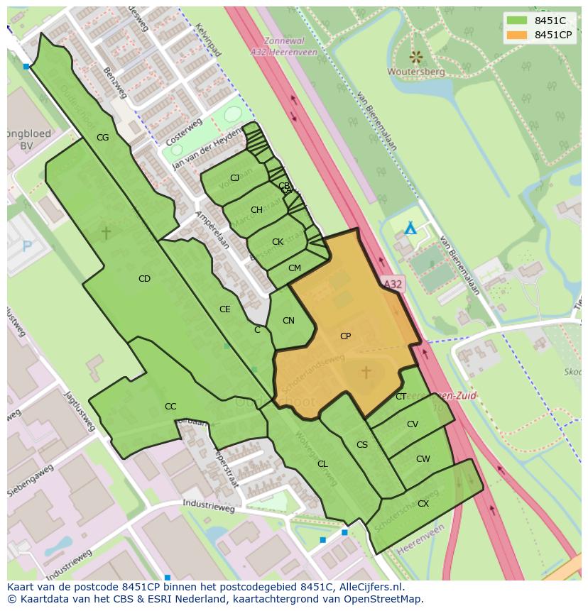 Afbeelding van het postcodegebied 8451 CP op de kaart.