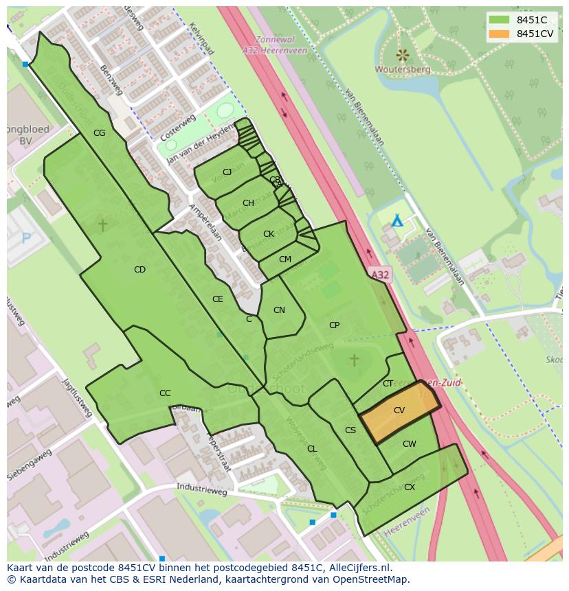 Afbeelding van het postcodegebied 8451 CV op de kaart.