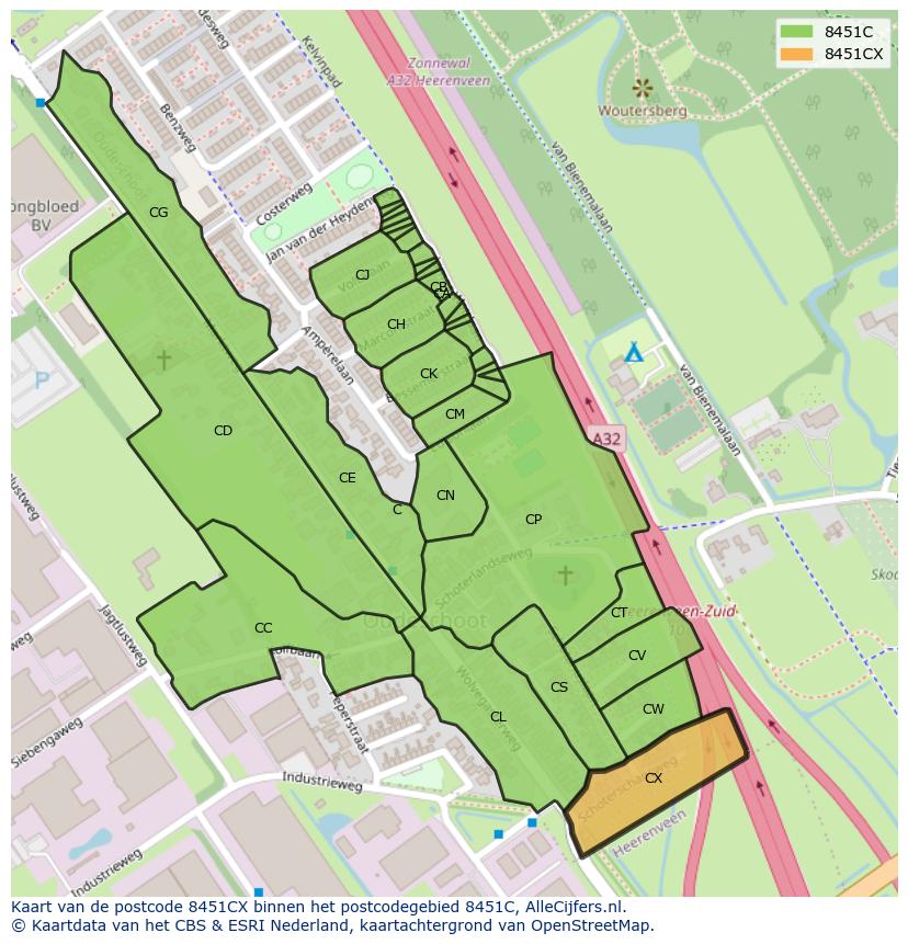 Afbeelding van het postcodegebied 8451 CX op de kaart.