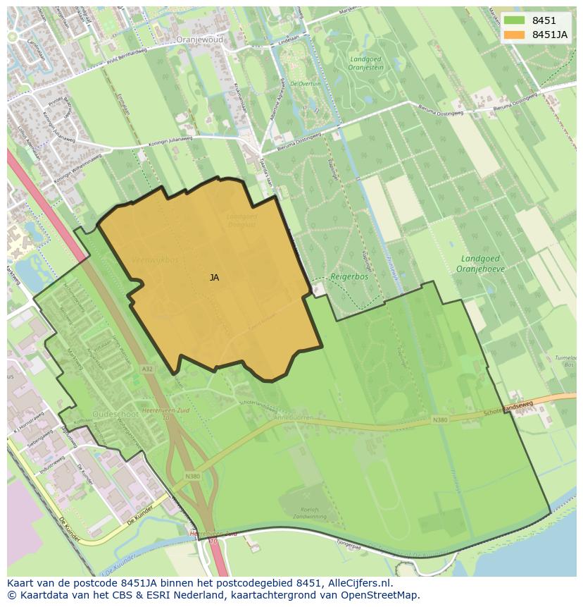 Afbeelding van het postcodegebied 8451 JA op de kaart.