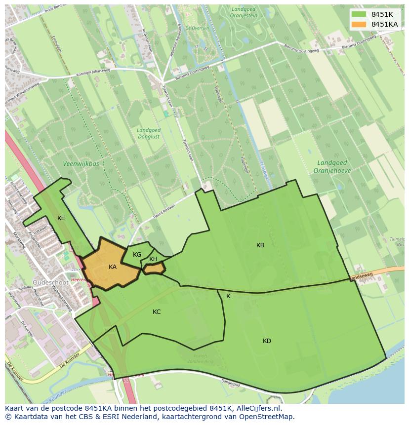 Afbeelding van het postcodegebied 8451 KA op de kaart.