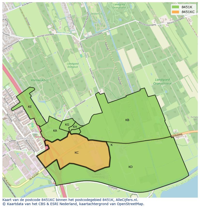 Afbeelding van het postcodegebied 8451 KC op de kaart.
