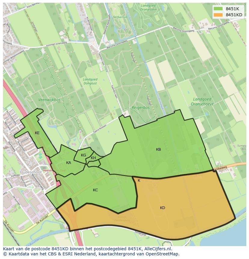 Afbeelding van het postcodegebied 8451 KD op de kaart.