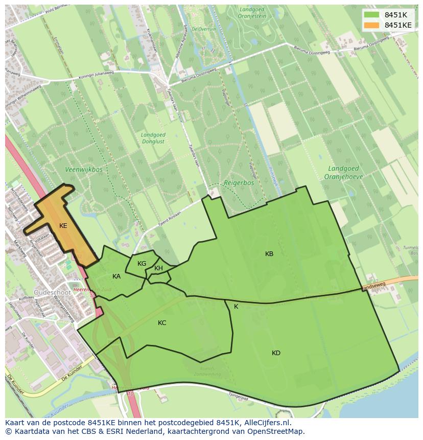 Afbeelding van het postcodegebied 8451 KE op de kaart.