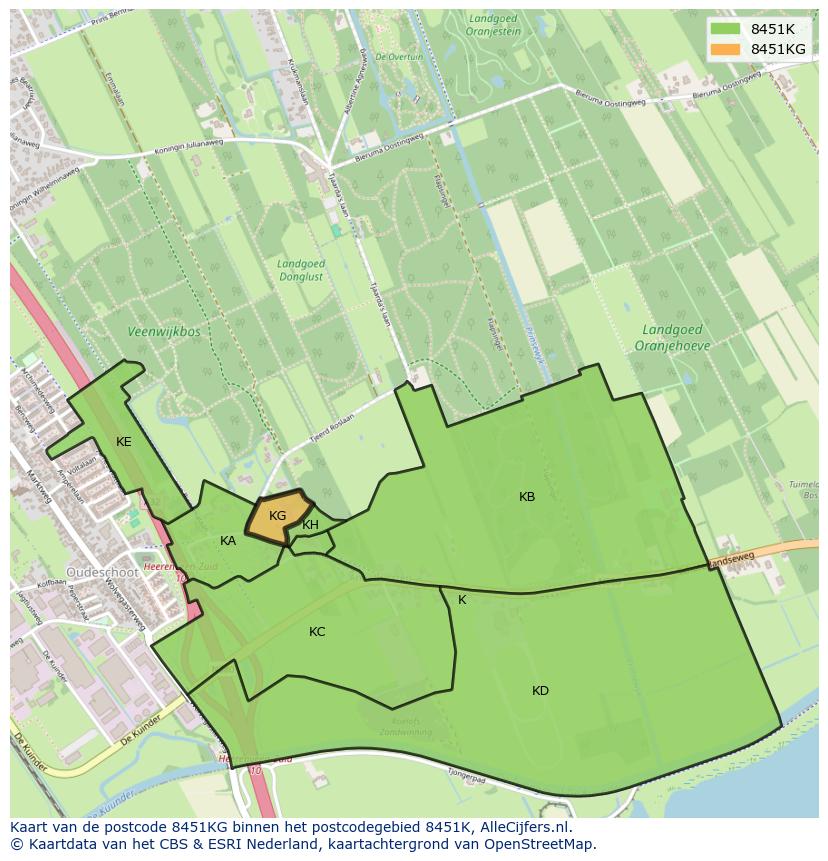 Afbeelding van het postcodegebied 8451 KG op de kaart.