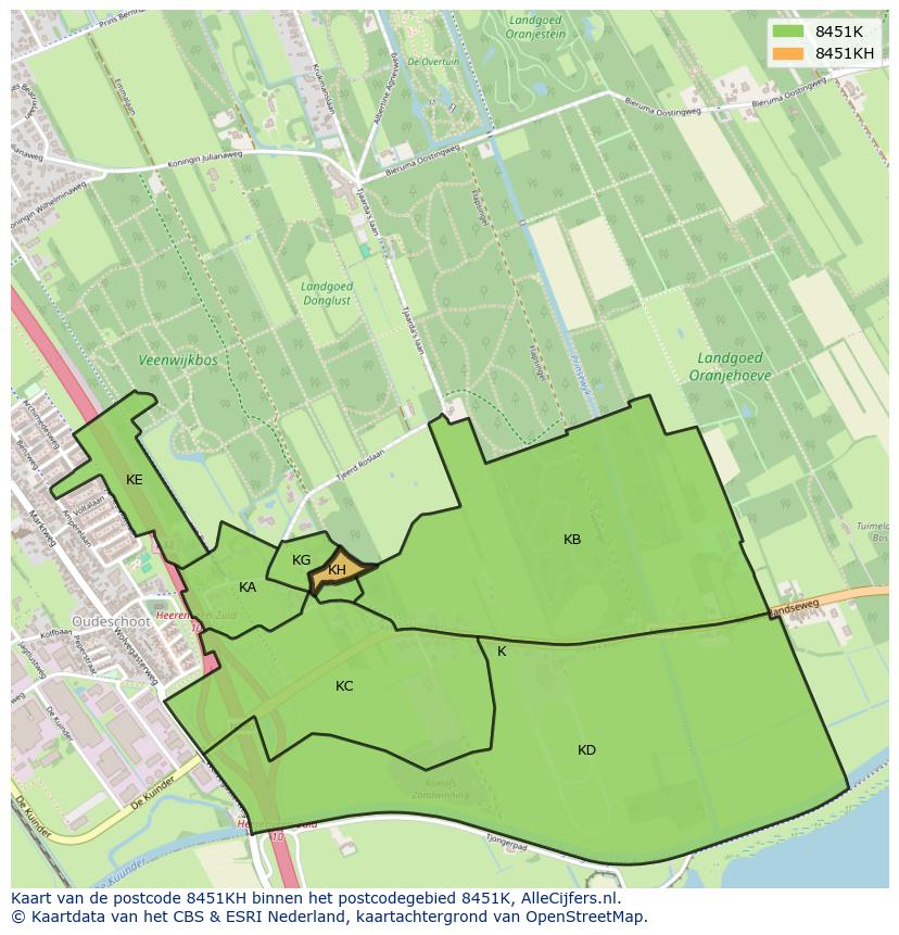 Afbeelding van het postcodegebied 8451 KH op de kaart.