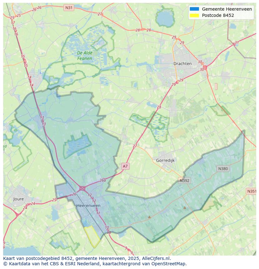 Afbeelding van het postcodegebied 8452 op de kaart.