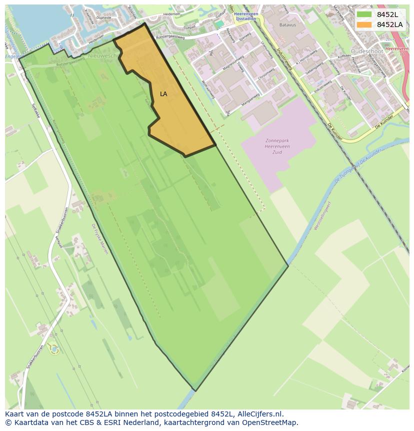 Afbeelding van het postcodegebied 8452 LA op de kaart.