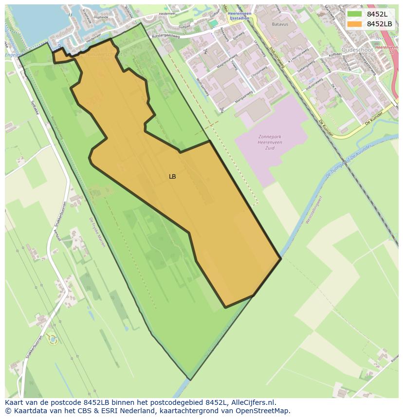 Afbeelding van het postcodegebied 8452 LB op de kaart.