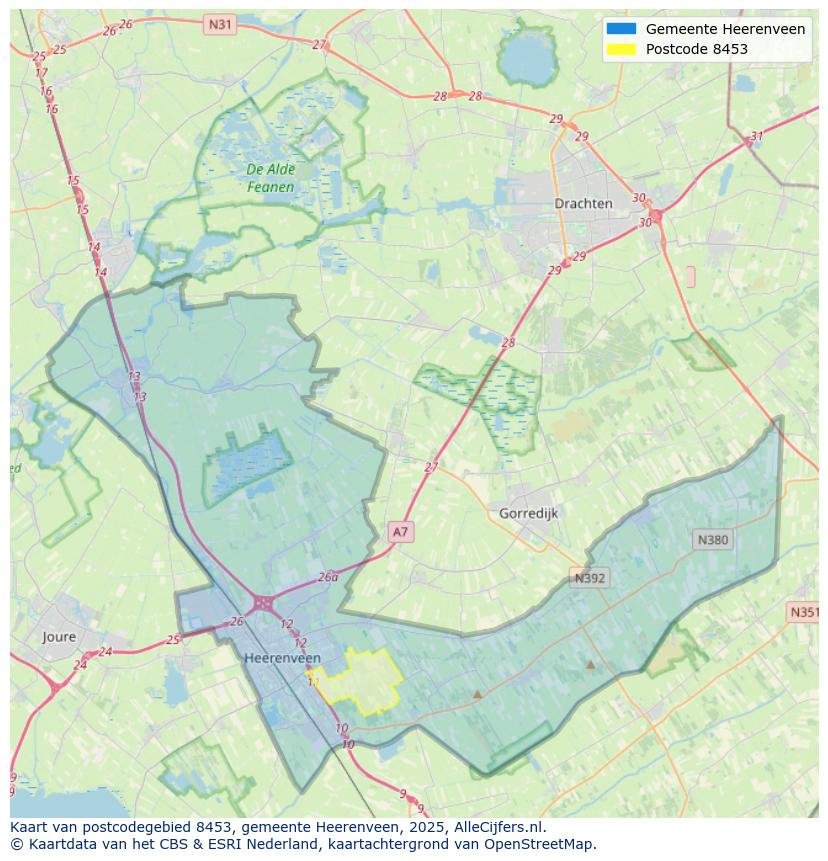 Afbeelding van het postcodegebied 8453 op de kaart.
