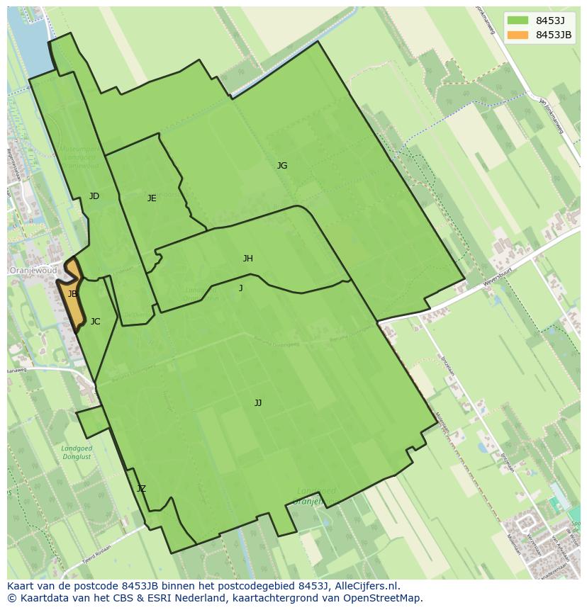 Afbeelding van het postcodegebied 8453 JB op de kaart.