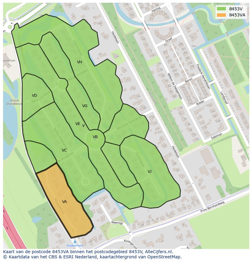 Afbeelding van het postcodegebied 8453 VA op de kaart.