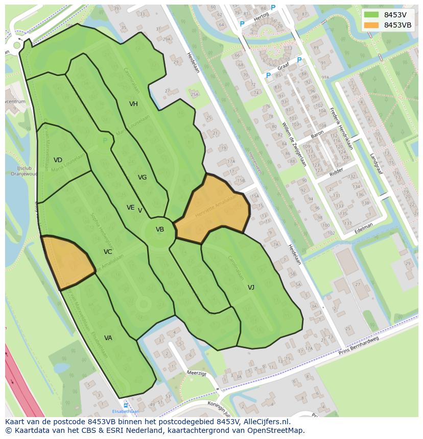 Afbeelding van het postcodegebied 8453 VB op de kaart.