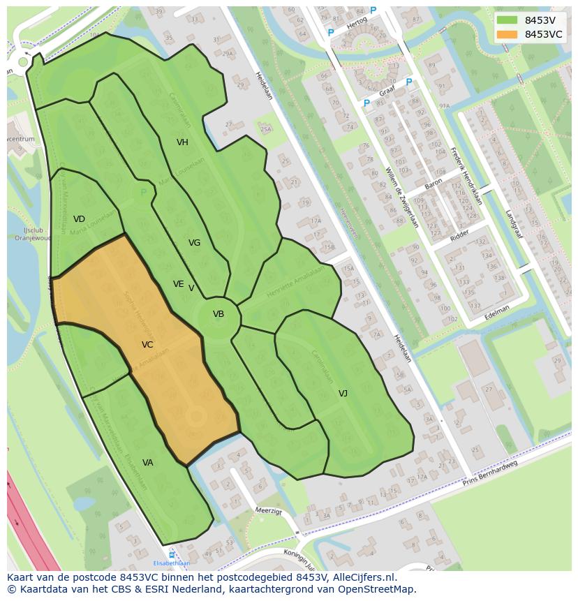 Afbeelding van het postcodegebied 8453 VC op de kaart.