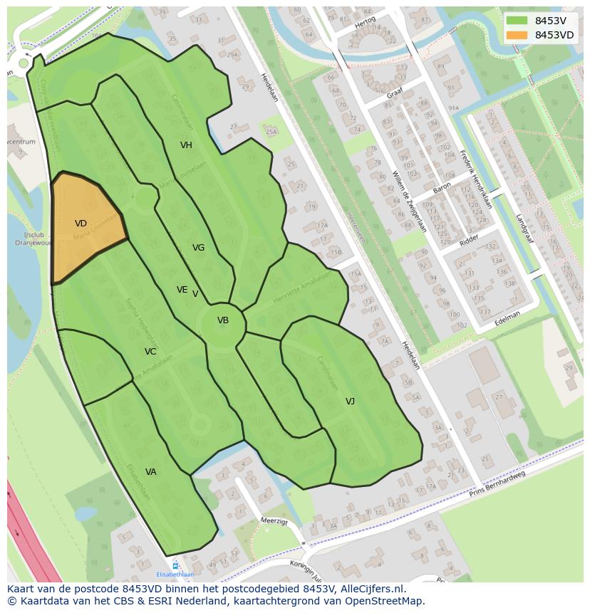Afbeelding van het postcodegebied 8453 VD op de kaart.