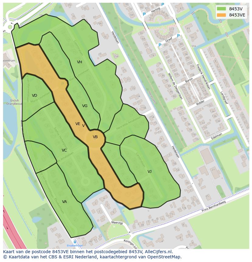 Afbeelding van het postcodegebied 8453 VE op de kaart.