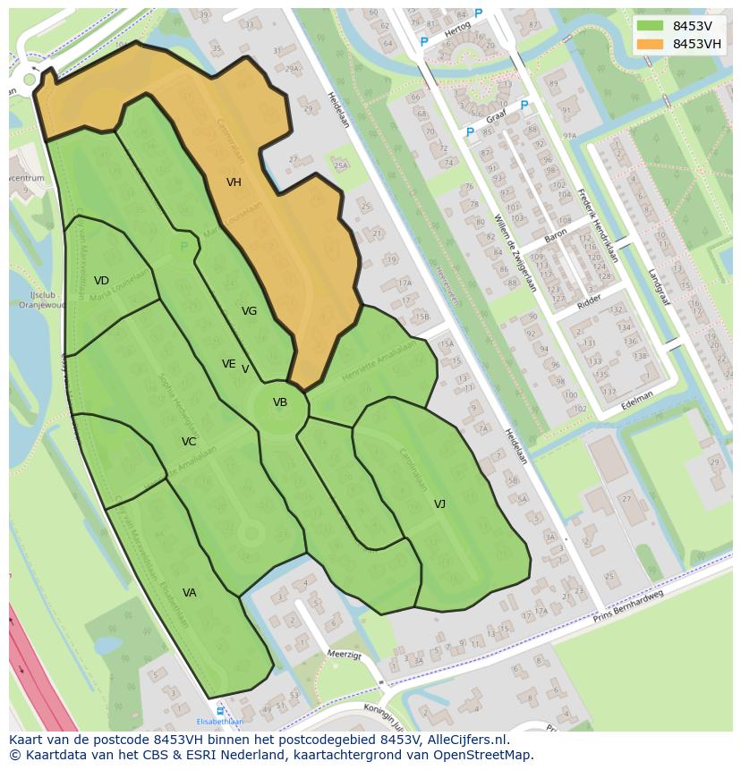 Afbeelding van het postcodegebied 8453 VH op de kaart.