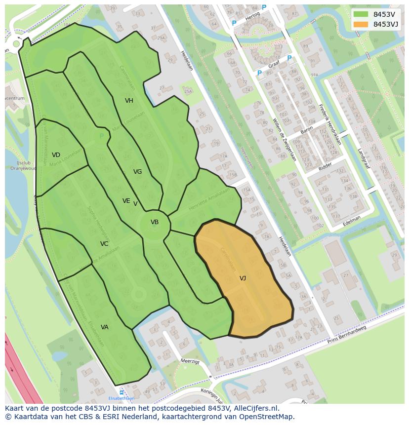 Afbeelding van het postcodegebied 8453 VJ op de kaart.