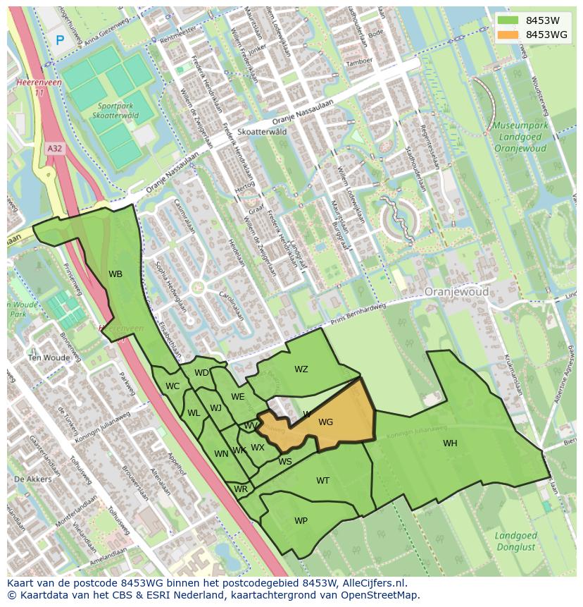 Afbeelding van het postcodegebied 8453 WG op de kaart.