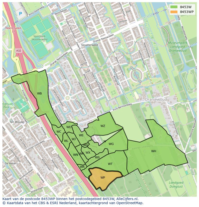 Afbeelding van het postcodegebied 8453 WP op de kaart.