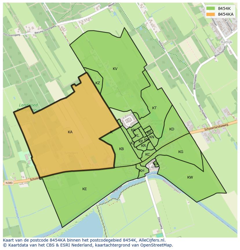 Afbeelding van het postcodegebied 8454 KA op de kaart.