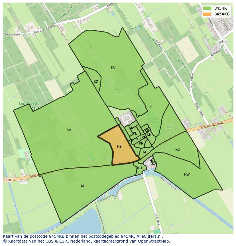 Afbeelding van het postcodegebied 8454 KB op de kaart.
