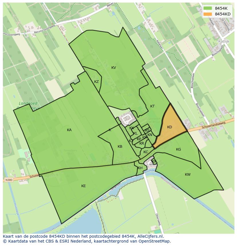 Afbeelding van het postcodegebied 8454 KD op de kaart.