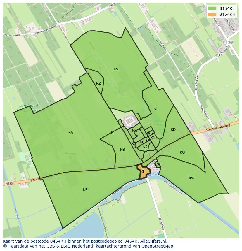 Afbeelding van het postcodegebied 8454 KH op de kaart.