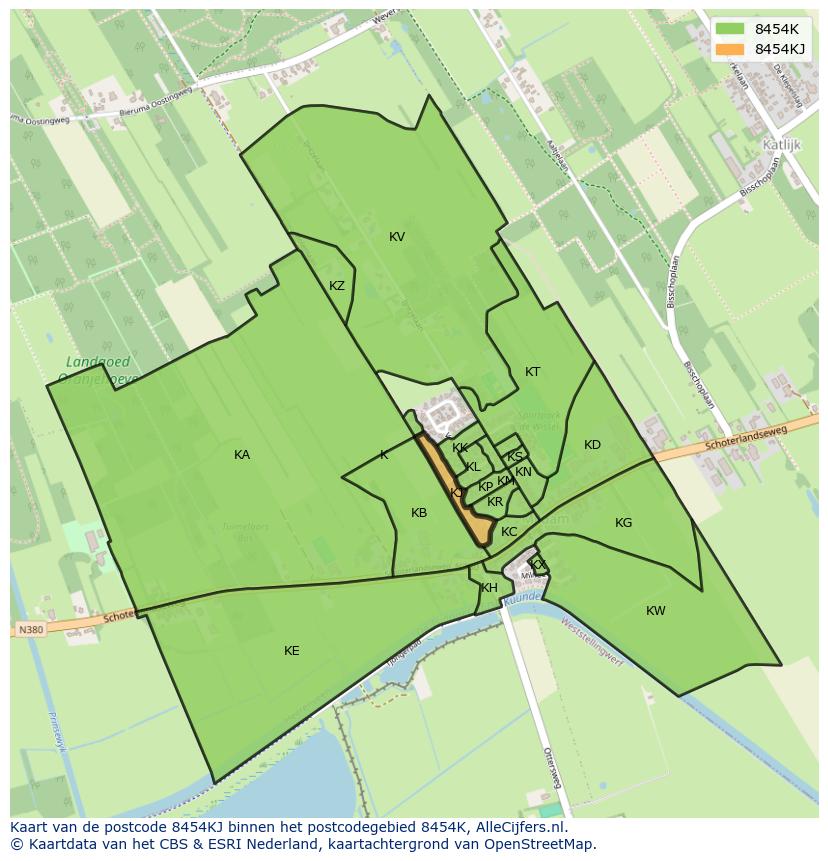 Afbeelding van het postcodegebied 8454 KJ op de kaart.