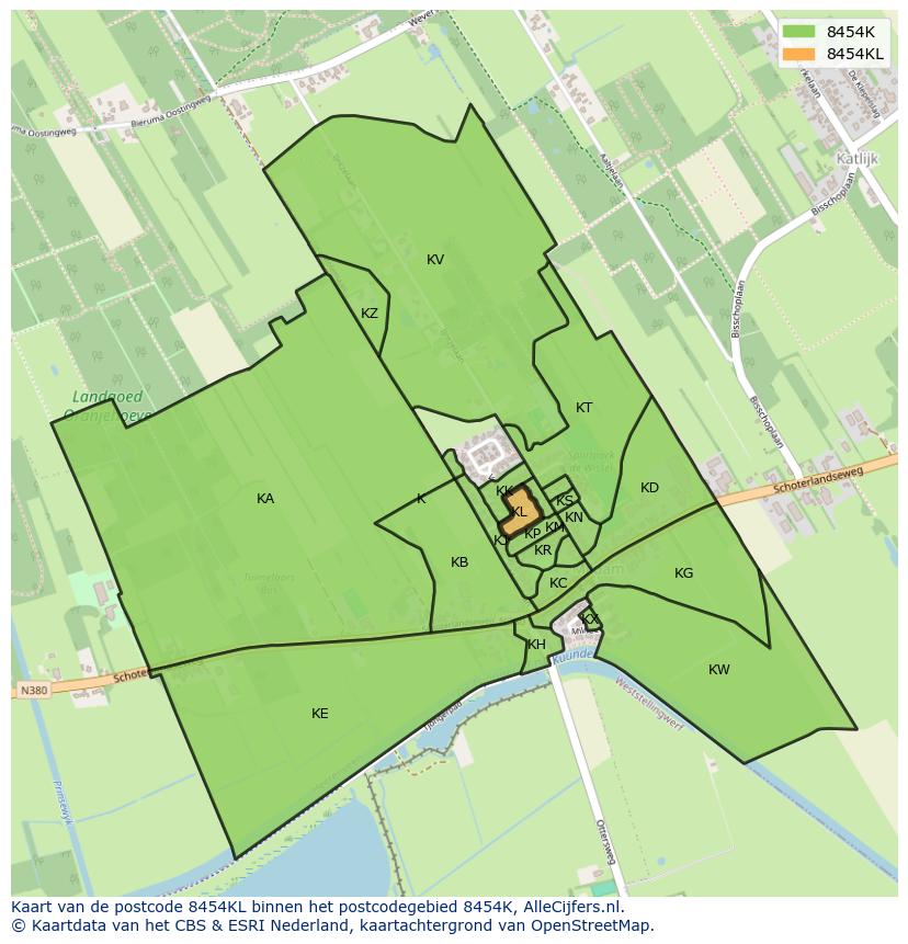 Afbeelding van het postcodegebied 8454 KL op de kaart.
