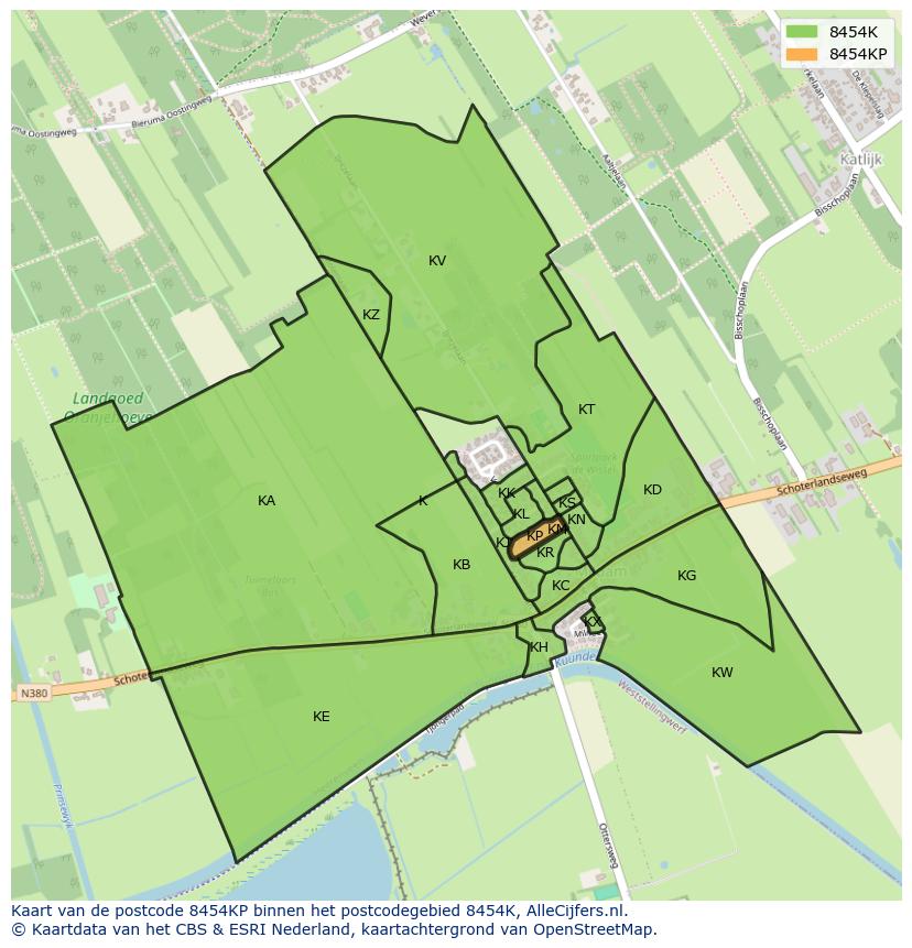 Afbeelding van het postcodegebied 8454 KP op de kaart.