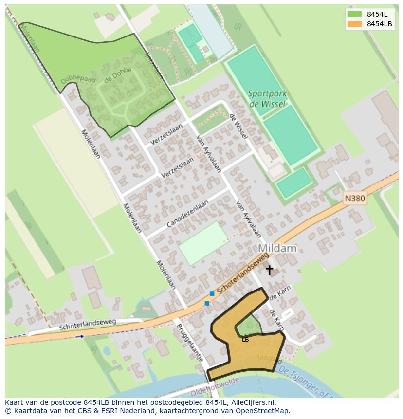 Afbeelding van het postcodegebied 8454 LB op de kaart.