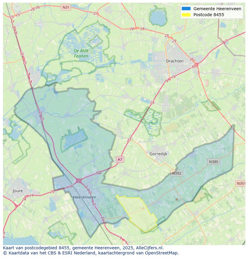 Afbeelding van het postcodegebied 8455 op de kaart.