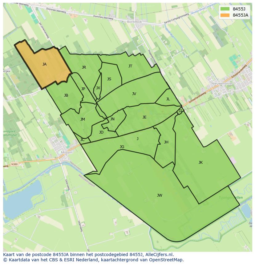 Afbeelding van het postcodegebied 8455 JA op de kaart.