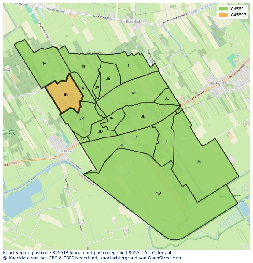 Afbeelding van het postcodegebied 8455 JB op de kaart.
