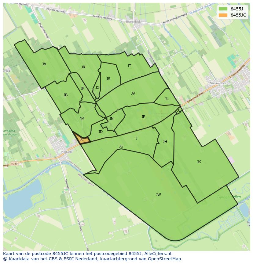 Afbeelding van het postcodegebied 8455 JC op de kaart.