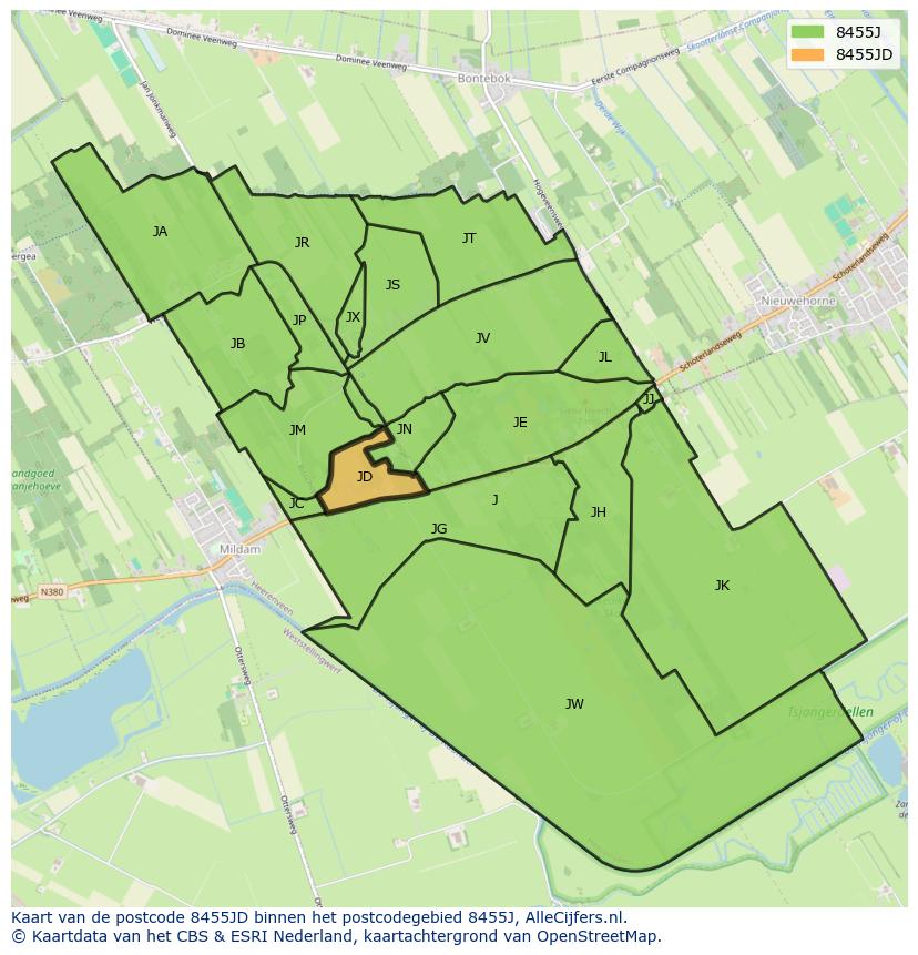 Afbeelding van het postcodegebied 8455 JD op de kaart.