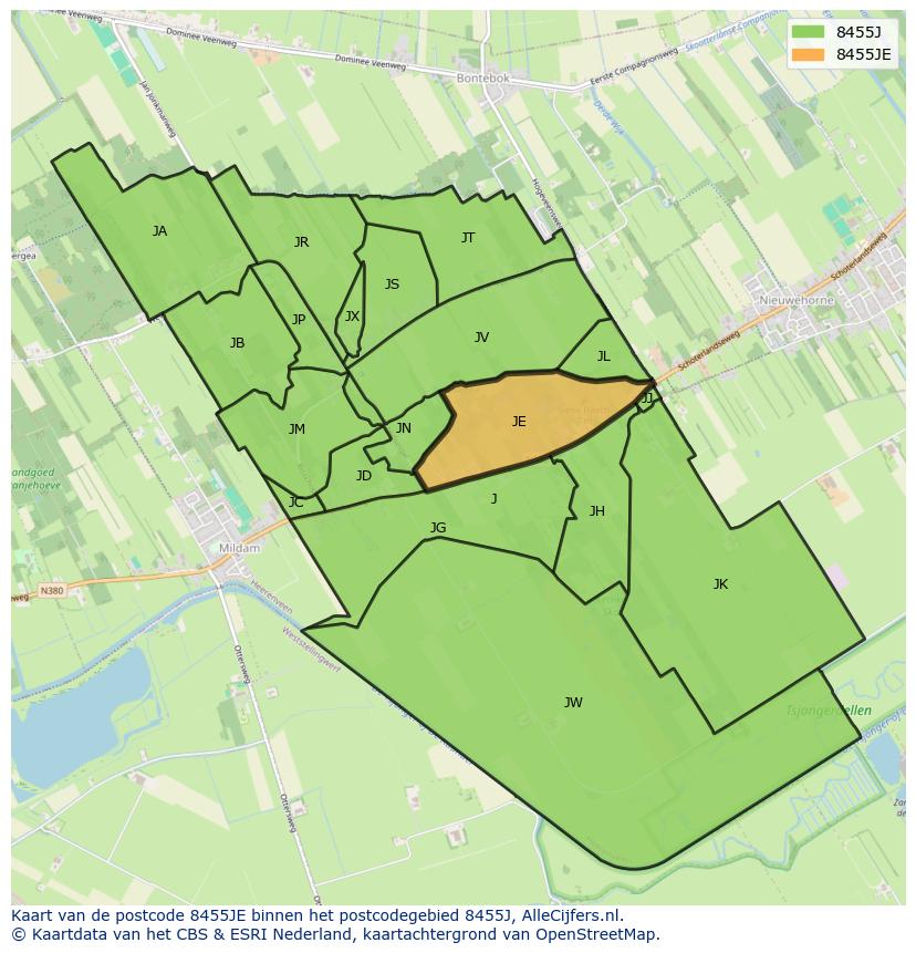Afbeelding van het postcodegebied 8455 JE op de kaart.