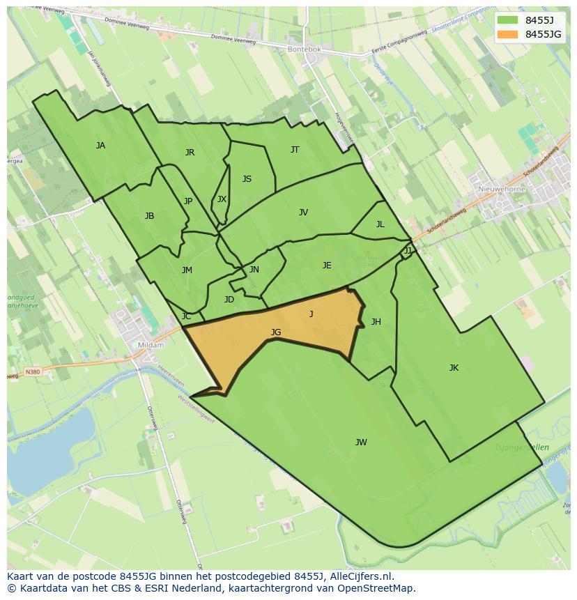 Afbeelding van het postcodegebied 8455 JG op de kaart.