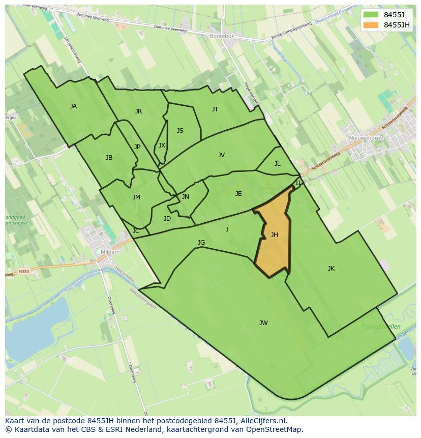 Afbeelding van het postcodegebied 8455 JH op de kaart.