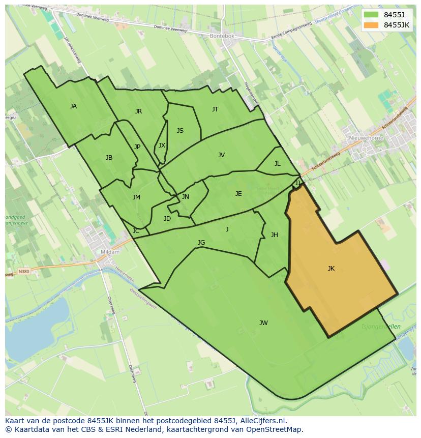 Afbeelding van het postcodegebied 8455 JK op de kaart.