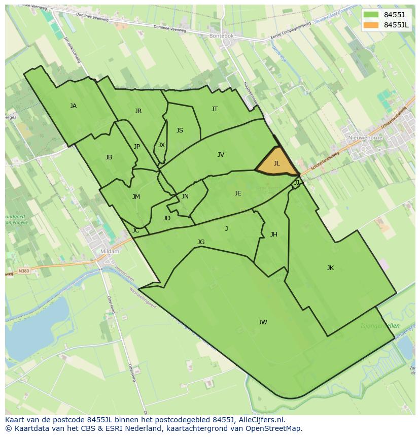 Afbeelding van het postcodegebied 8455 JL op de kaart.
