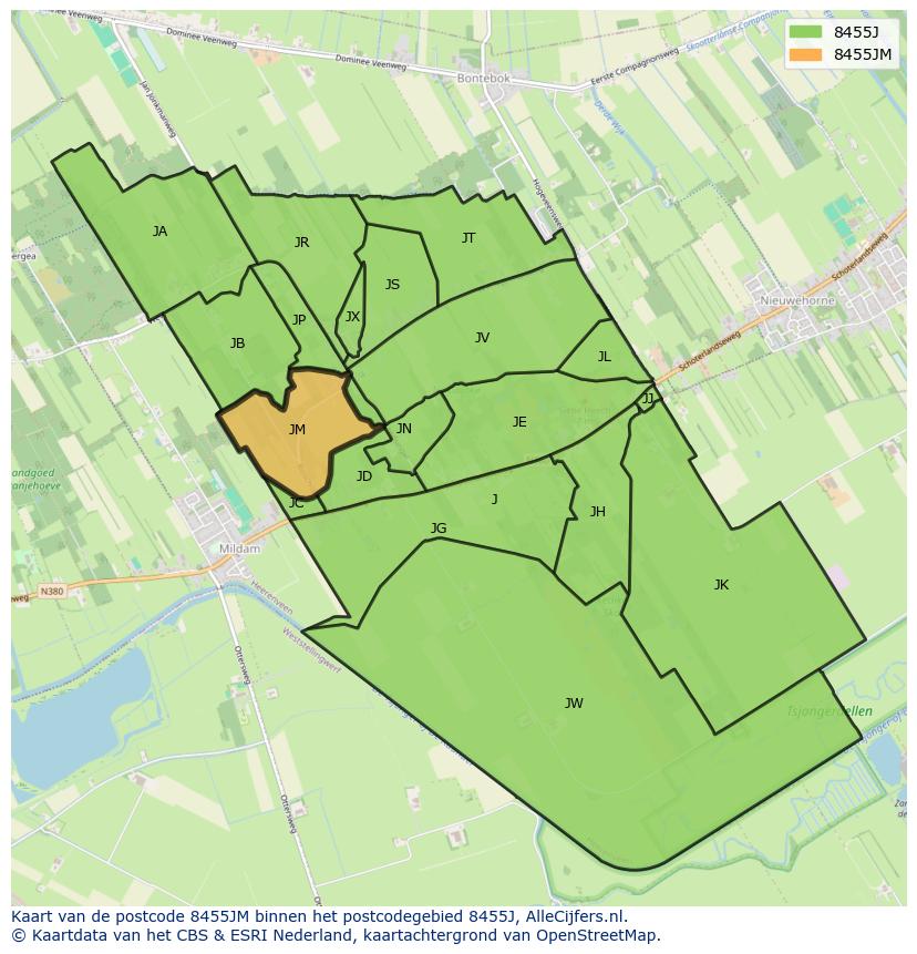 Afbeelding van het postcodegebied 8455 JM op de kaart.